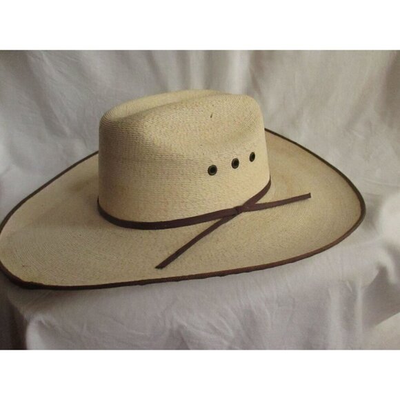 Vintage Mens Cowboy Hat 7 1/4 Palm Atwood Hereford Low Crown Mexico Rancher MEX - Picture 1 of 14